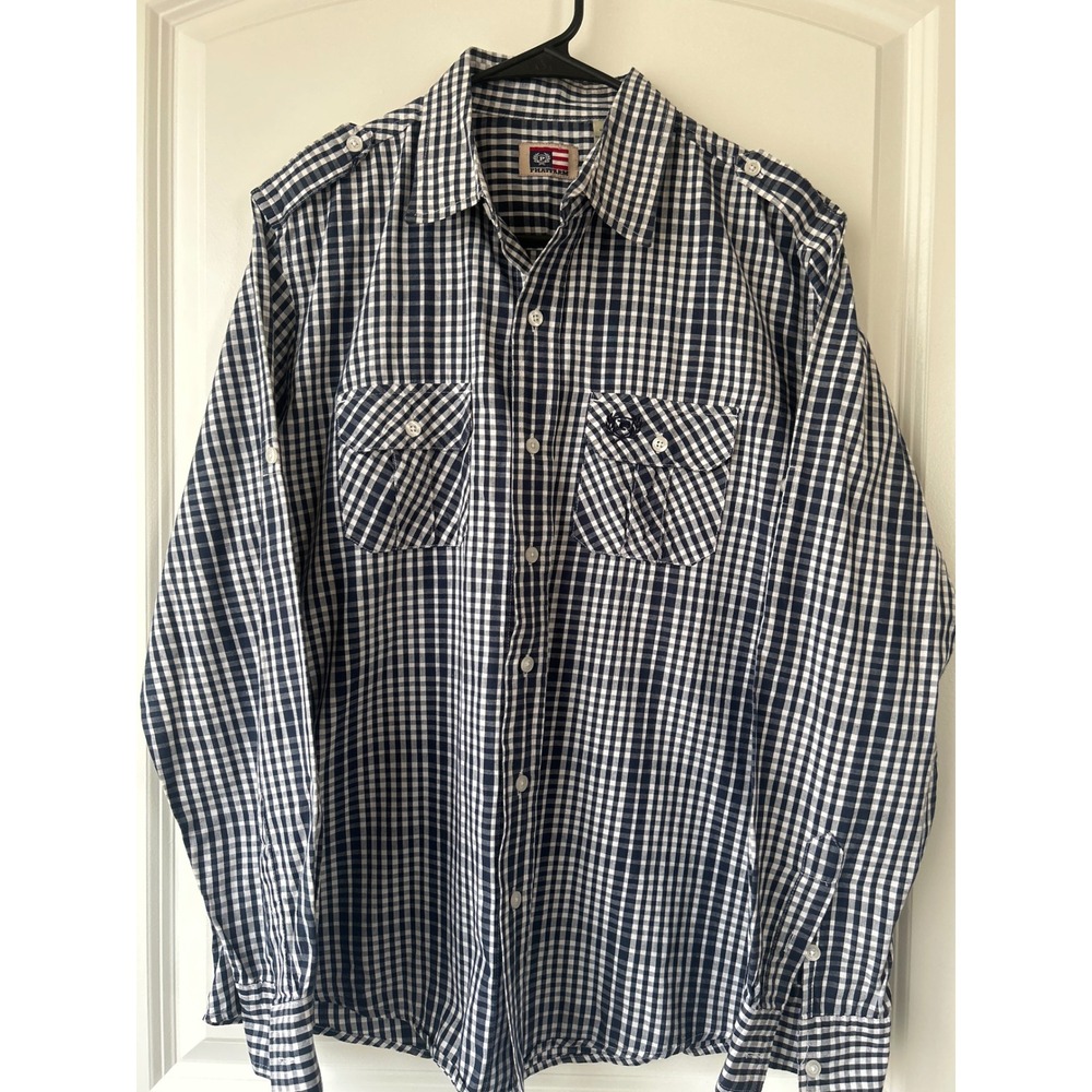 Phat Farm Mens Navy Gingham Button Down Shirt Long Sleeve Cotton M